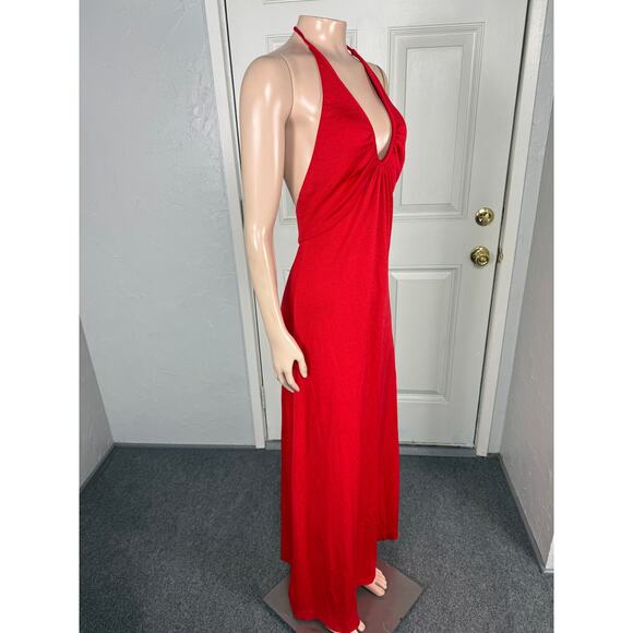 Vintage 70s Carol Anderson Dress 9/10 Maxi Halter Polyester Knit Party F4-7 - Picture 5 of 6